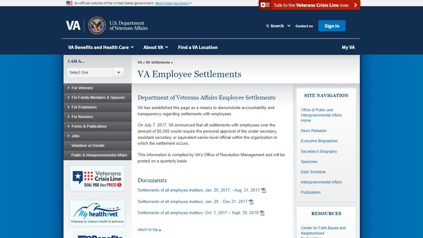 VA Employee Settlements - Veterans Affairs